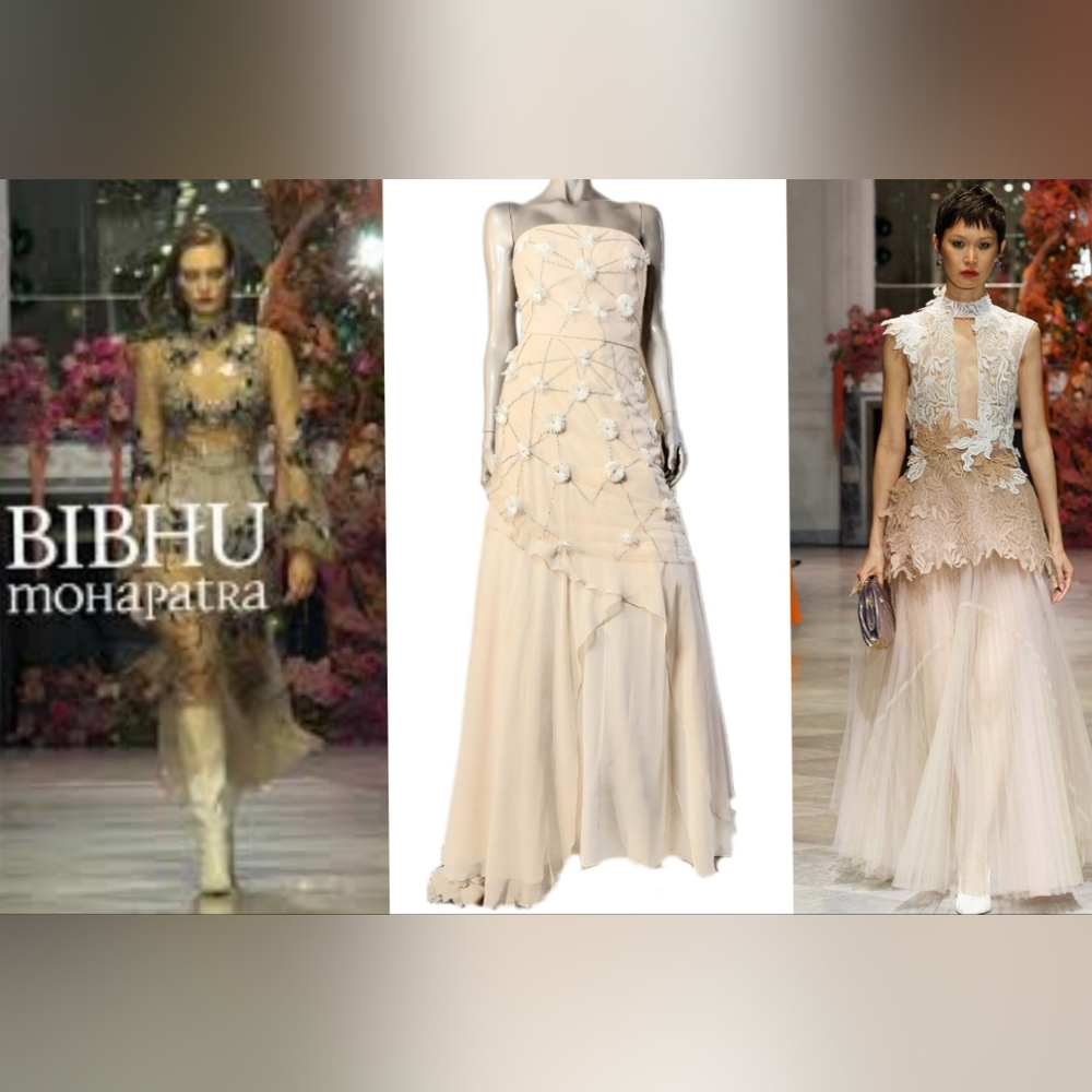 $6,000 BIBHU MOHAPATRA BEAD ESTABLISH SILK BLUSH EXCLUS RUNWAY GOWN 6